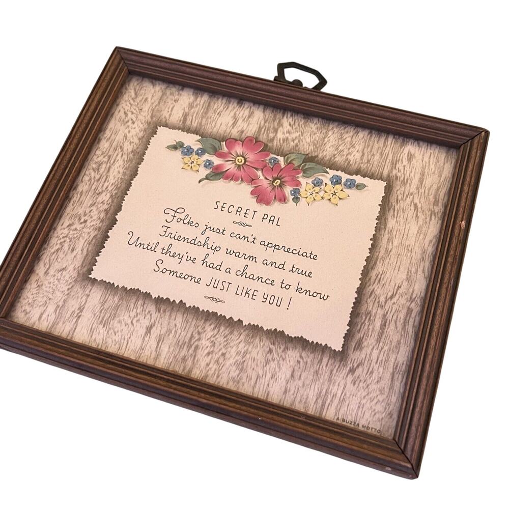 Vtg Secret Pal Friend Gift Edgar Guest Buzza Framed Poem Art Deco Pink Flowers
